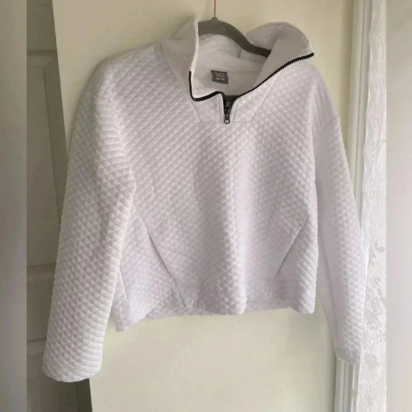 Women Top Casual Long Sleeve V Neck Pullover Sweatshirt Quilted 1/4 Quarter Zip - Picture 1 of 5